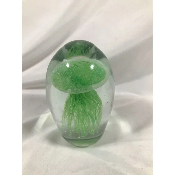 Glow In The Dark Jellyfish Paperweight 5.5 inch 3.2 Pound Art Glass Paperweight - Picture 3 of 16